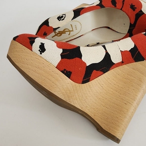 YSL Yves Saint Laurent Floral Canvas Platform Wedge Size 38 - Picture 13 of 13